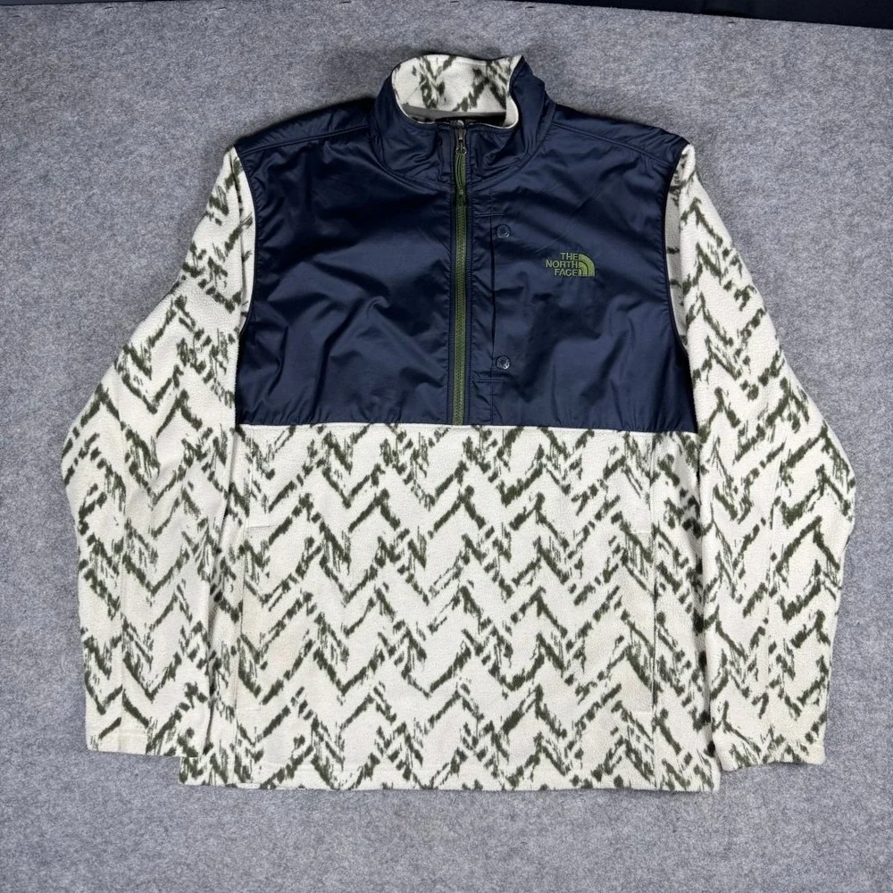 The North Face Mens Fleece Jacket Navy White Green Zigzag Print Size XL‎